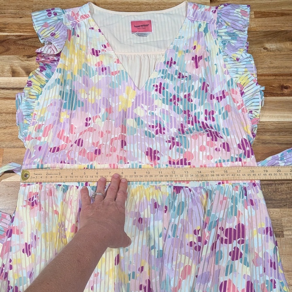 Kate Spade Womens Dress 16 Pastel Floral Ruffle Midi Belted Wedding Garden Party - Picture 10 of 13